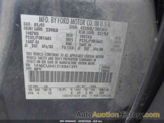 FORD ESCAPE XLT, 1FMCU04121KB61391