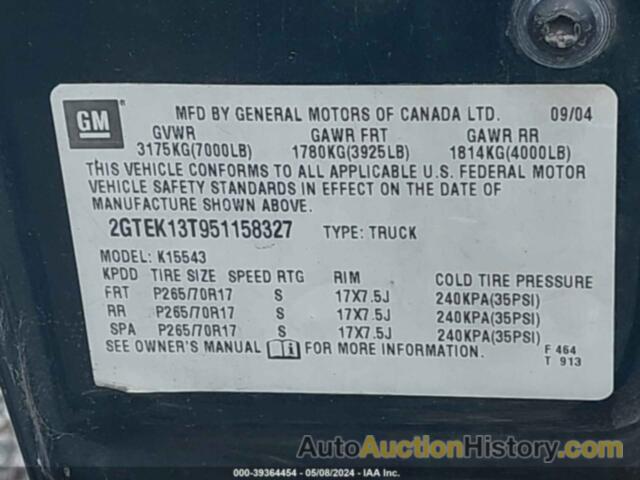 GMC SIERRA 1500 SLE, 2GTEK13T951158327