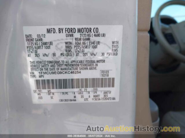 FORD ESCAPE LIMITED, 1FMCU9EG9CKC46254