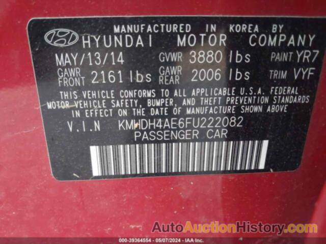 HYUNDAI ELANTRA SE/SPORT/LIMITED, KMHDH4AE6FU222082