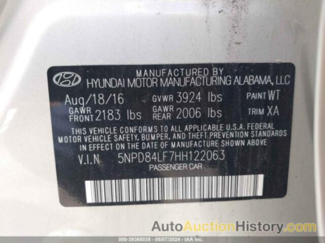 HYUNDAI ELANTRA SE/VALUE/LIMITED, 5NPD84LF7HH122063