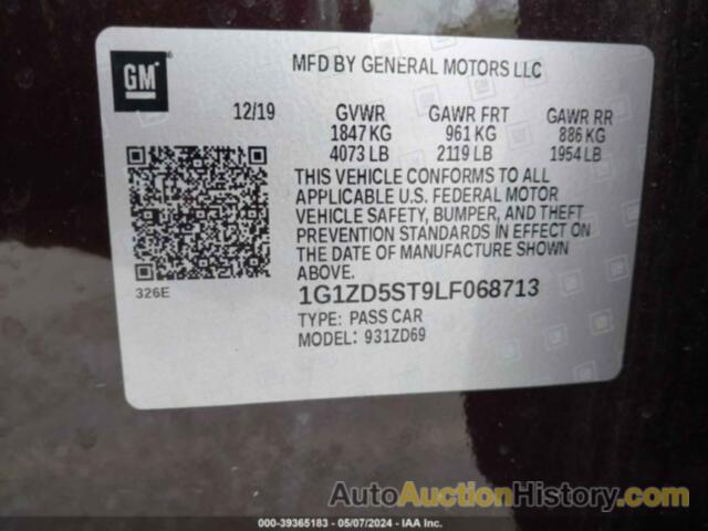 CHEVROLET MALIBU FWD LT, 1G1ZD5ST9LF068713