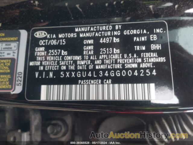 KIA OPTIMA EX, 5XXGU4L34GG004254