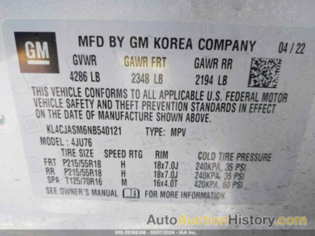 BUICK ENCORE FWD PREFERRED, KL4CJASM6NB540121