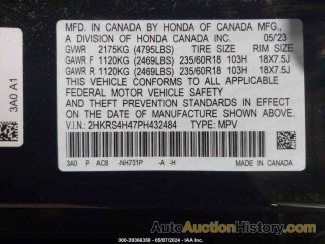 HONDA CR-V EX AWD, 2HKRS4H47PH432484