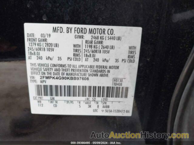 FORD EDGE SE, 2FMPK4G90KBB97608