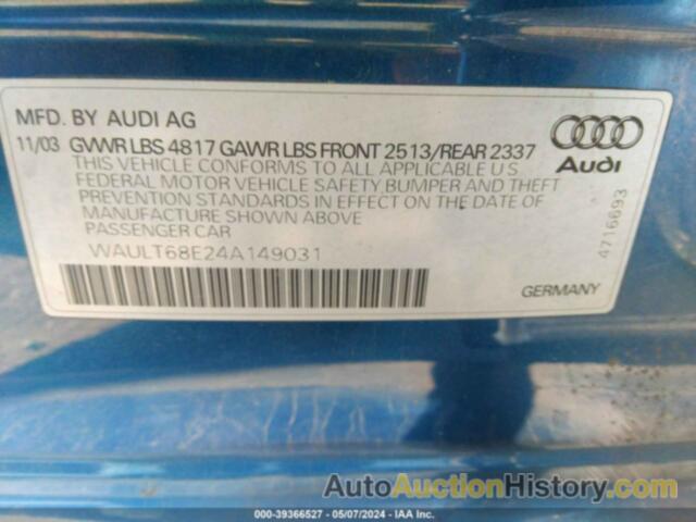 AUDI A4 3.0 QUATTRO, WAULT68E24A149031