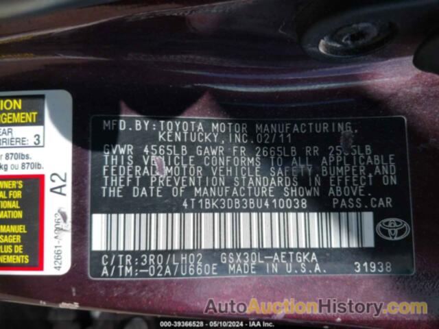 TOYOTA AVALON, 4T1BK3DB3BU410038