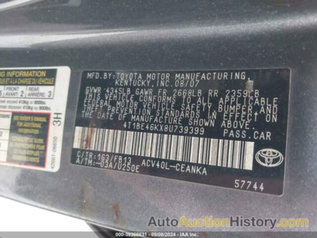 TOYOTA CAMRY LE, 4T1BE46KX8U739399