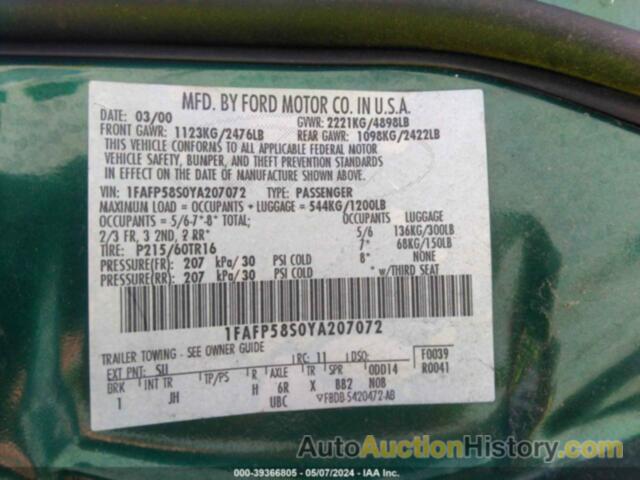 FORD TAURUS SE, 1FAFP58S0YA207072