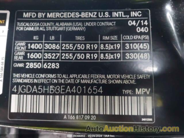 MERCEDES-BENZ ML 350 4MATIC, 4JGDA5HB3EA401654