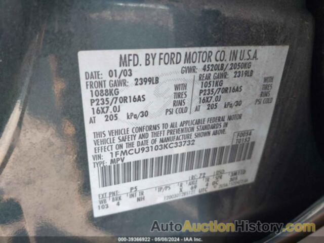 FORD ESCAPE XLT, 1FMCU93103KC33732