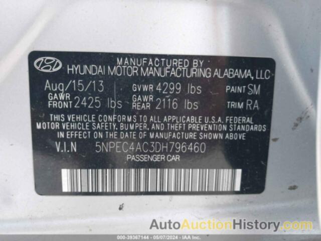 HYUNDAI SONATA SE/LIMITED, 5NPEC4AC3DH796460