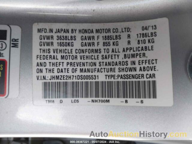 HONDA INSIGHT EX, JHMZE2H71DS005531