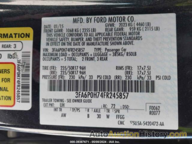 FORD FUSION SE, 3FA6P0H74FR245857