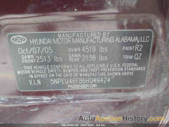 HYUNDAI SONATA GLS V6/LX V6, 5NPEU46F86H049424