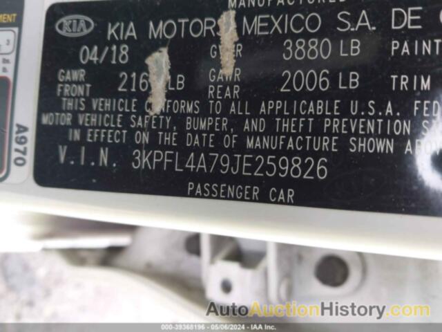 KIA FORTE LX, 3KPFL4A79JE259826