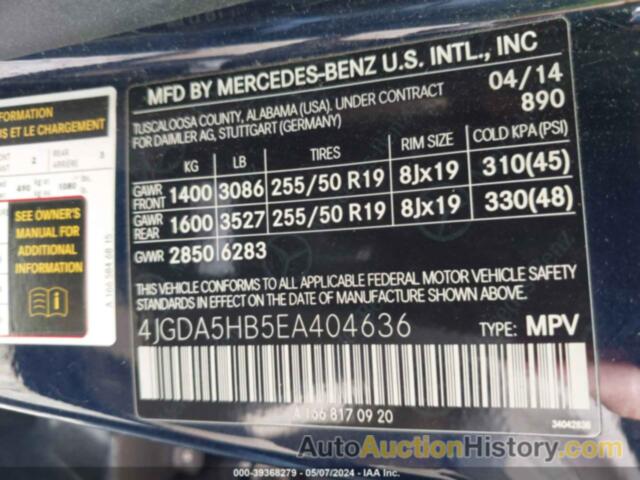 MERCEDES-BENZ ML 350 4MATIC, 4JGDA5HB5EA404636