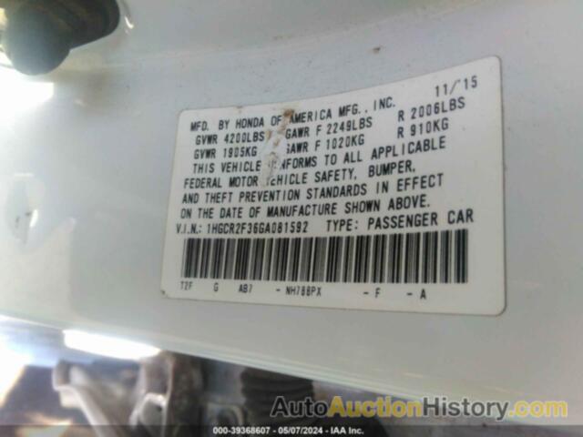 HONDA ACCORD LX, 1HGCR2F36GA081592