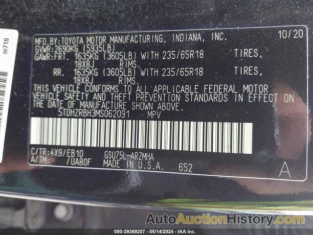 TOYOTA HIGHLANDER XLE, 5TDHZRBH3MS062091