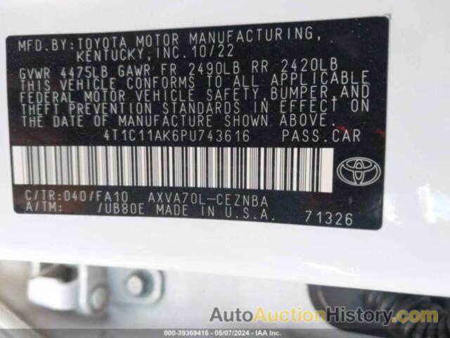 TOYOTA CAMRY LE, 4T1C11AK6PU743616