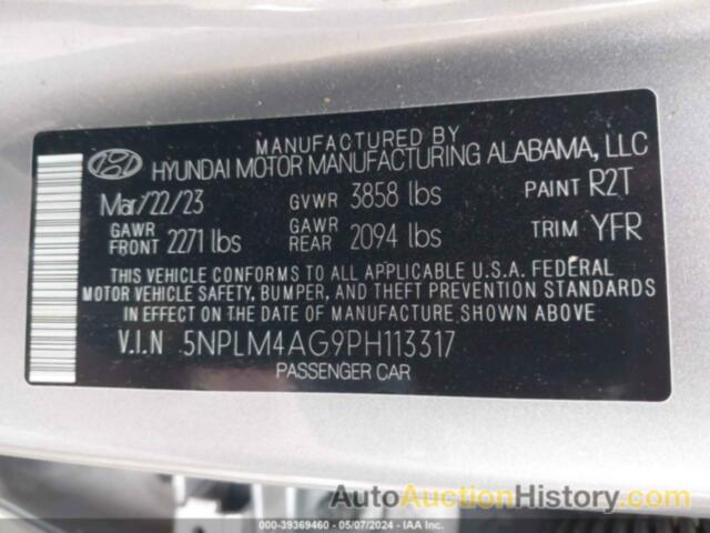 HYUNDAI ELANTRA SEL, 5NPLM4AG9PH113317