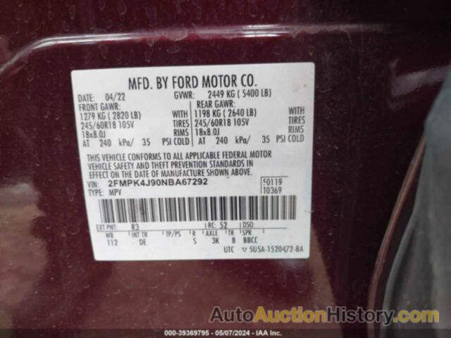 FORD EDGE SEL, 2FMPK4J90NBA67292