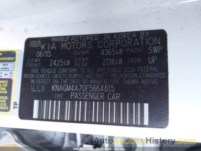 KIA OPTIMA LX, KNAGM4A70F5664815