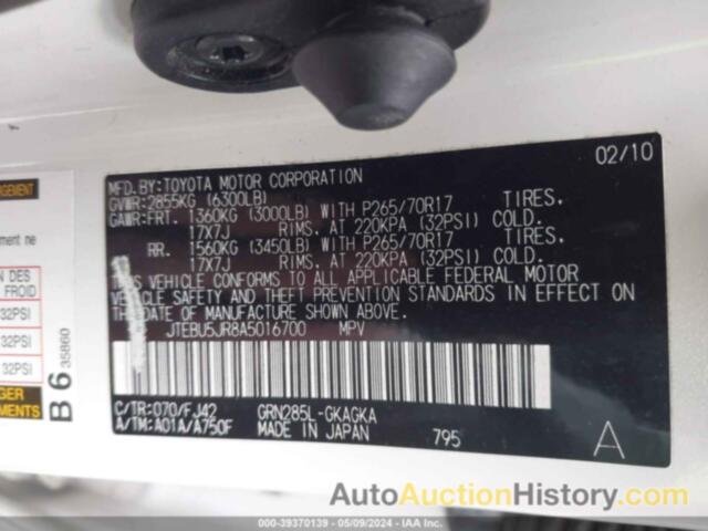 TOYOTA 4RUNNER SR5 V6, JTEBU5JR8A5016700