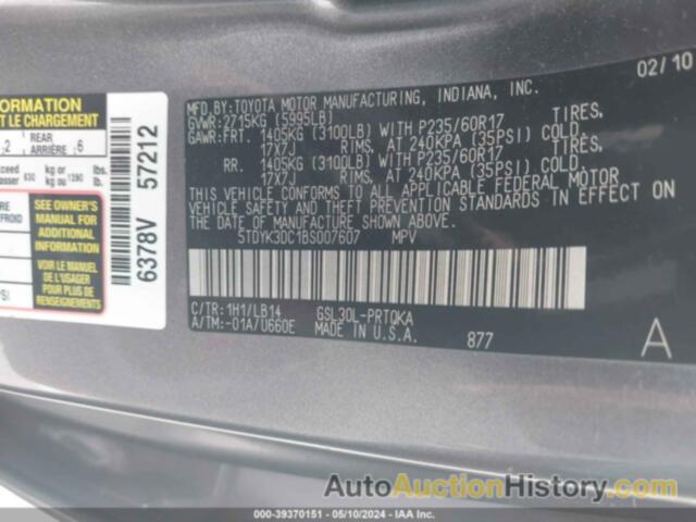 TOYOTA SIENNA XLE V6, 5TDYK3DC1BS007607