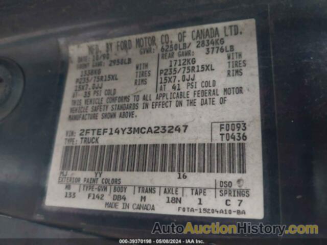 FORD F150, 2FTEF14Y3MCA23247