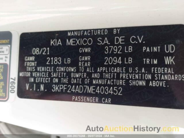 KIA FORTE FE, 3KPF24AD7ME403452