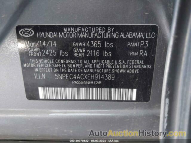 HYUNDAI SONATA SE, 5NPEC4ACXEH914389