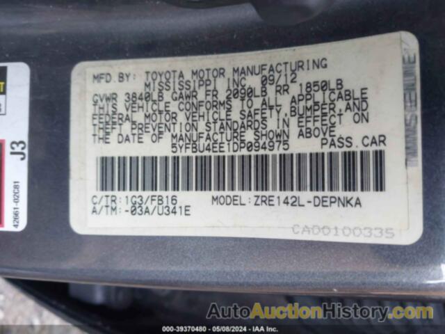 TOYOTA COROLLA S/LE, 5YFBU4EE1DP094975