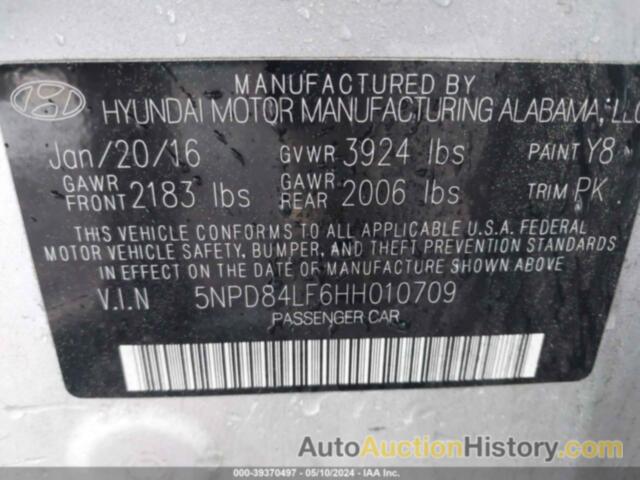 HYUNDAI ELANTRA SE, 5NPD84LF6HH010709