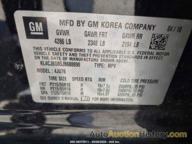 BUICK ENCORE PREFERRED II, KL4CJBSB5JB688890