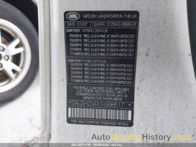 LAND ROVER RANGE ROVER SPORT SUPERCHARGED, SALSH23447A998517