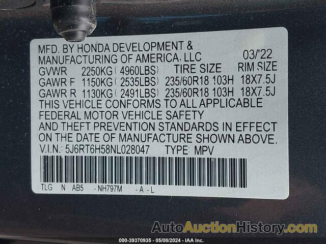 HONDA CR-V EX, 5J6RT6H58NL028047