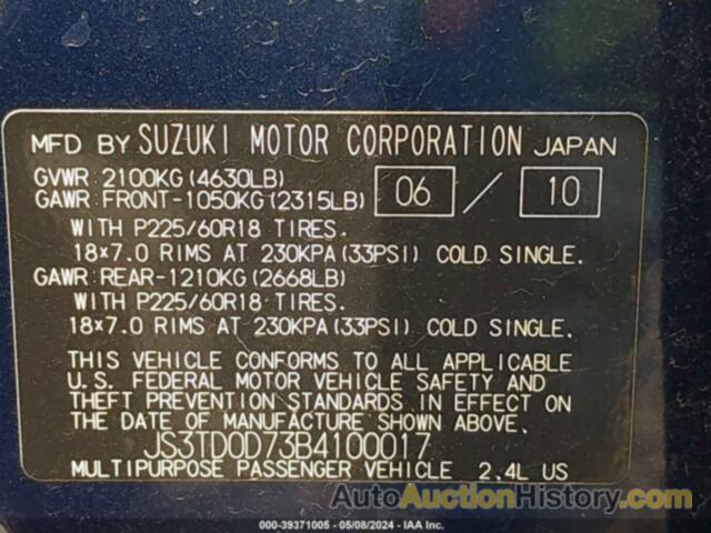 SUZUKI GRAND VITARA LIMITED, JS3TD0D73B4100017