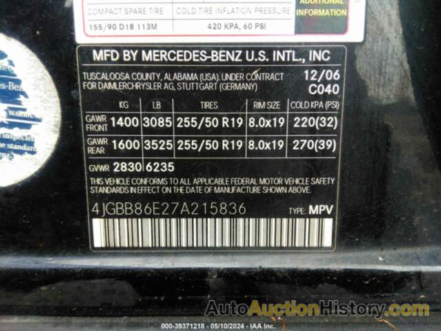 MERCEDES-BENZ ML 350 4MATIC, 4JGBB86E27A215836