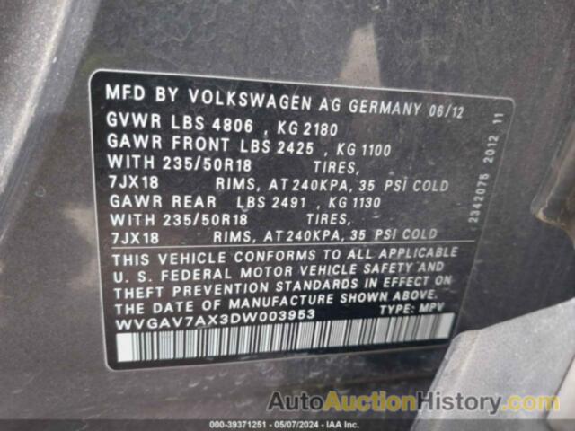 VOLKSWAGEN TIGUAN SE, WVGAV7AX3DW003953