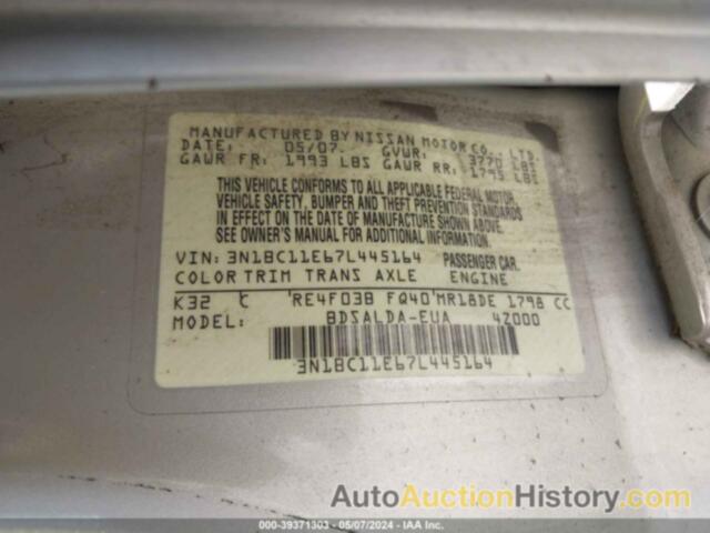 NISSAN VERSA 1.8S, 3N1BC11E67L445164