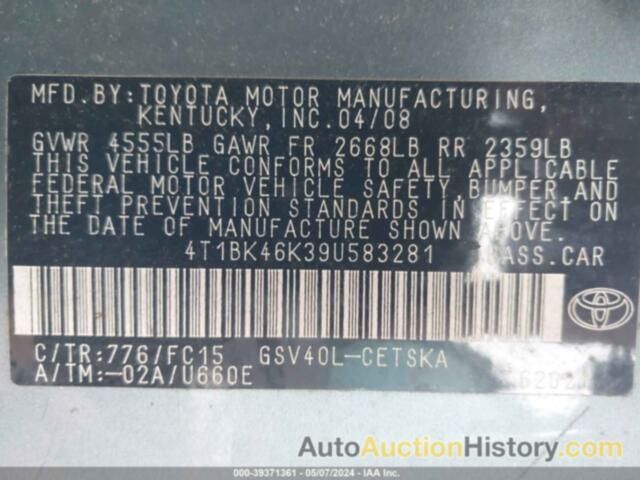 TOYOTA CAMRY SE V6, 4T1BK46K39U583281