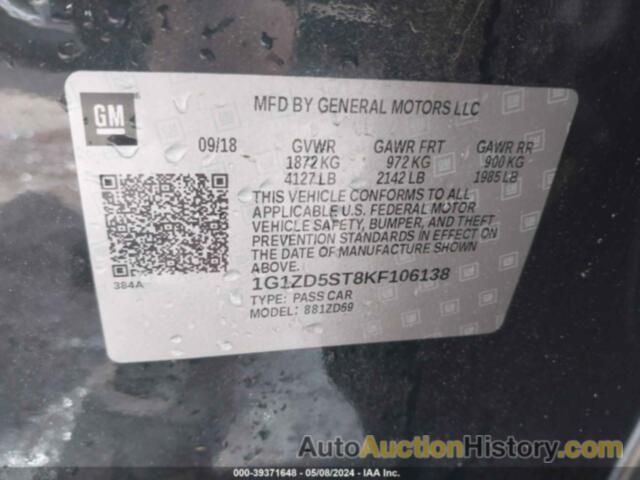 CHEVROLET MALIBU LT, 1G1ZD5ST8KF106138