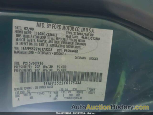 FORD TAURUS SES, 1FAFP5522YG175338