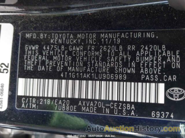 TOYOTA CAMRY SE/SE NIGHT SHADE, 4T1G11AK1LU906989