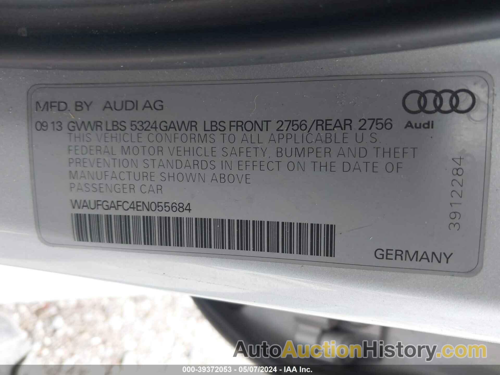 AUDI A6 3.0T PREMIUM PLUS, WAUFGAFC4EN055684