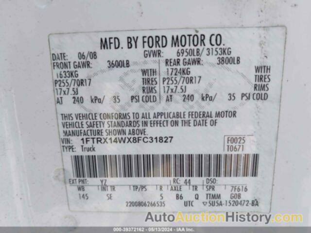 FORD F-150 STX, 1FTRX14WX8FC31827