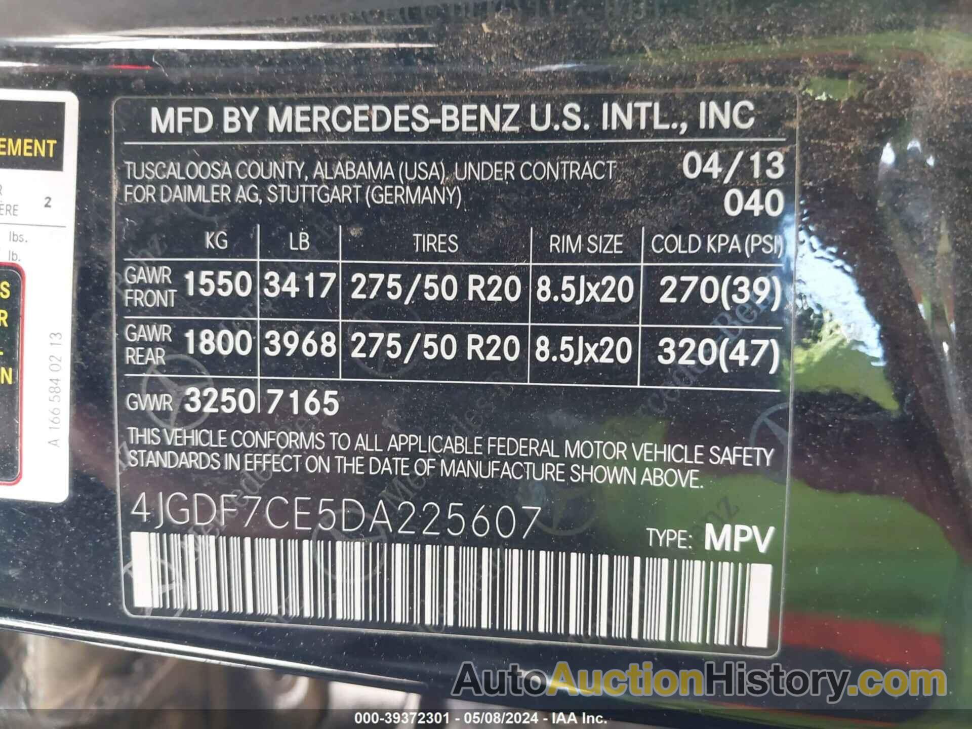 MERCEDES-BENZ GL 450 4MATIC, 4JGDF7CE5DA225607