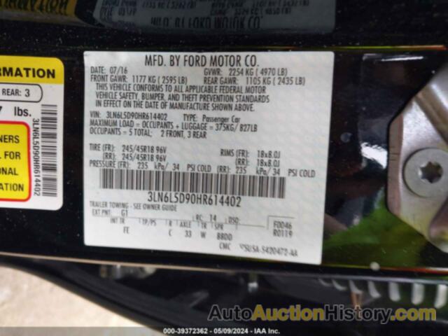 LINCOLN MKZ SELECT, 3LN6L5D90HR614402